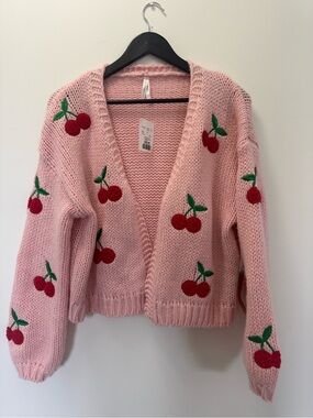 Pink Cherry Knit Cardigan